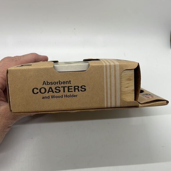 New CounterArt Absorbent Coaster Set (4) Pig  with Wood Holder 4" square Gift - Picture 3 of 8